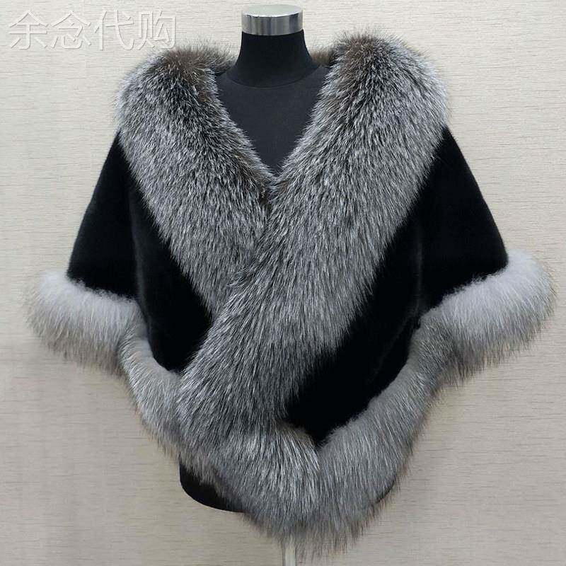 皮草披肩外套女冬季新款彷水貂毛狐狸毛领配礼服旗袍加厚豹纹斗篷