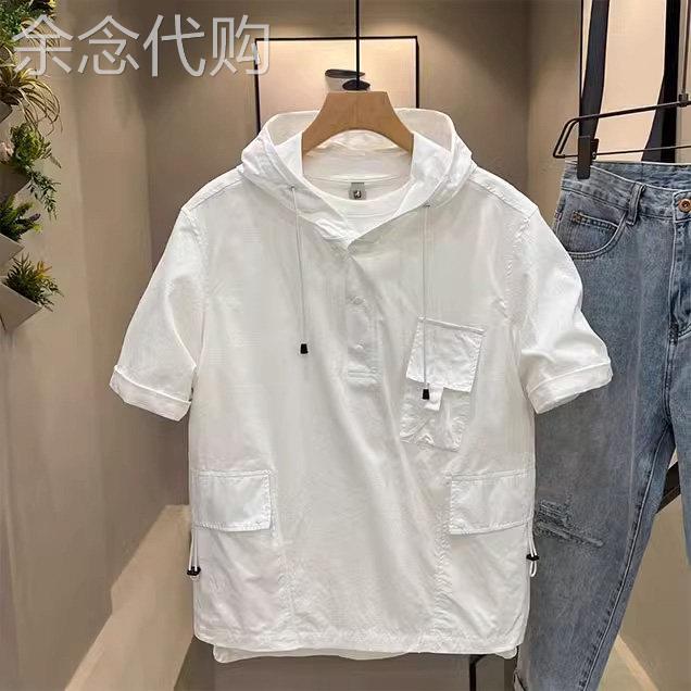 高端潮牌连帽短袖T恤男士2025年新款设计感宽松半袖上衣男款夏季