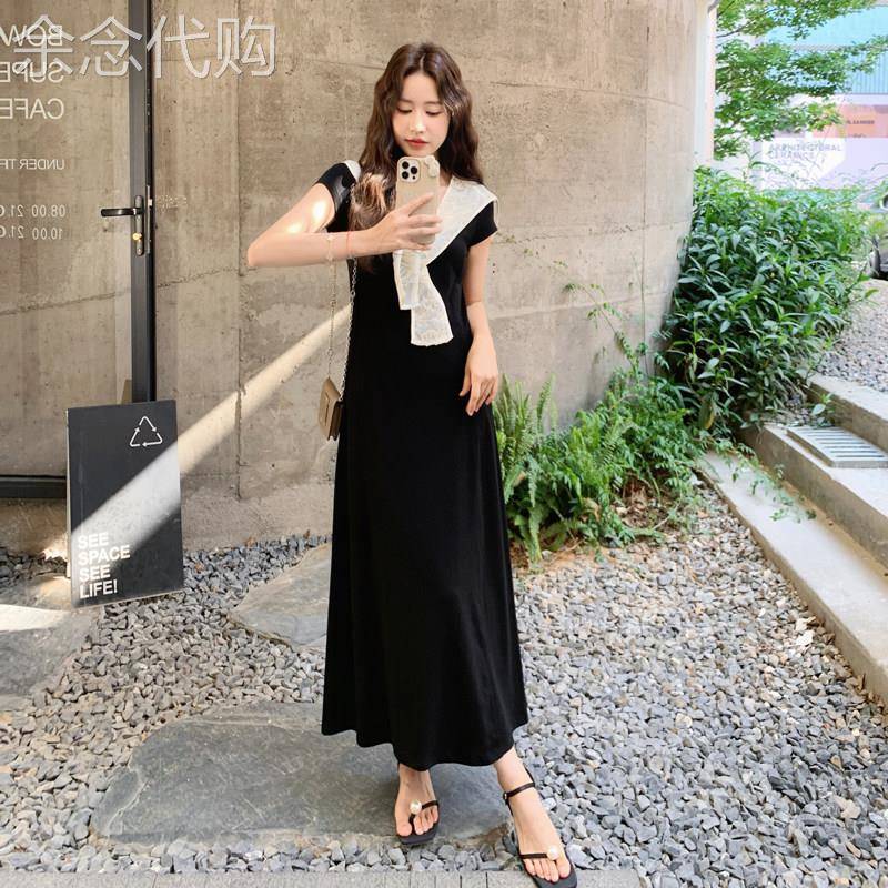 法式赫本风黑色洋装女夏2026新款蕾丝披肩气质轻熟收腰显瘦长裙