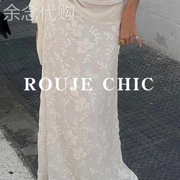 法国rouje chic复古风蕾丝拼接拉链腰半身裙女夏季高腰修身鱼尾裙