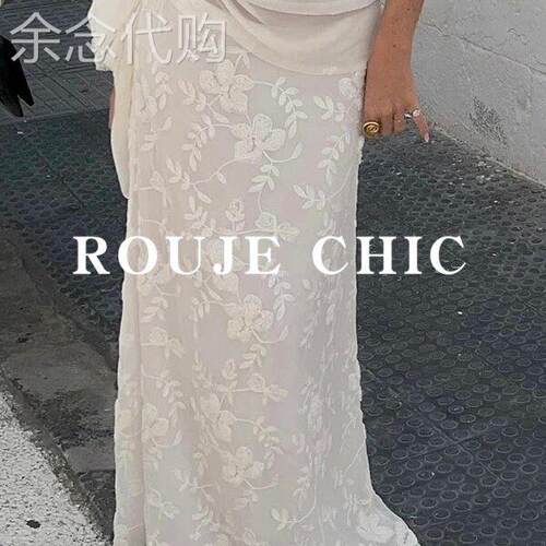 法国rouje chic复古风蕾丝拼接拉链腰半身裙女夏季高腰修身鱼尾裙