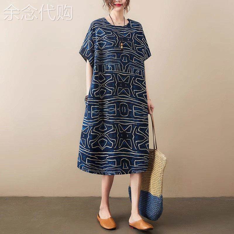 洋派妈妈海边洋装女夏季新款大尺码宽松遮肚直筒时尚休闲沙滩裙子