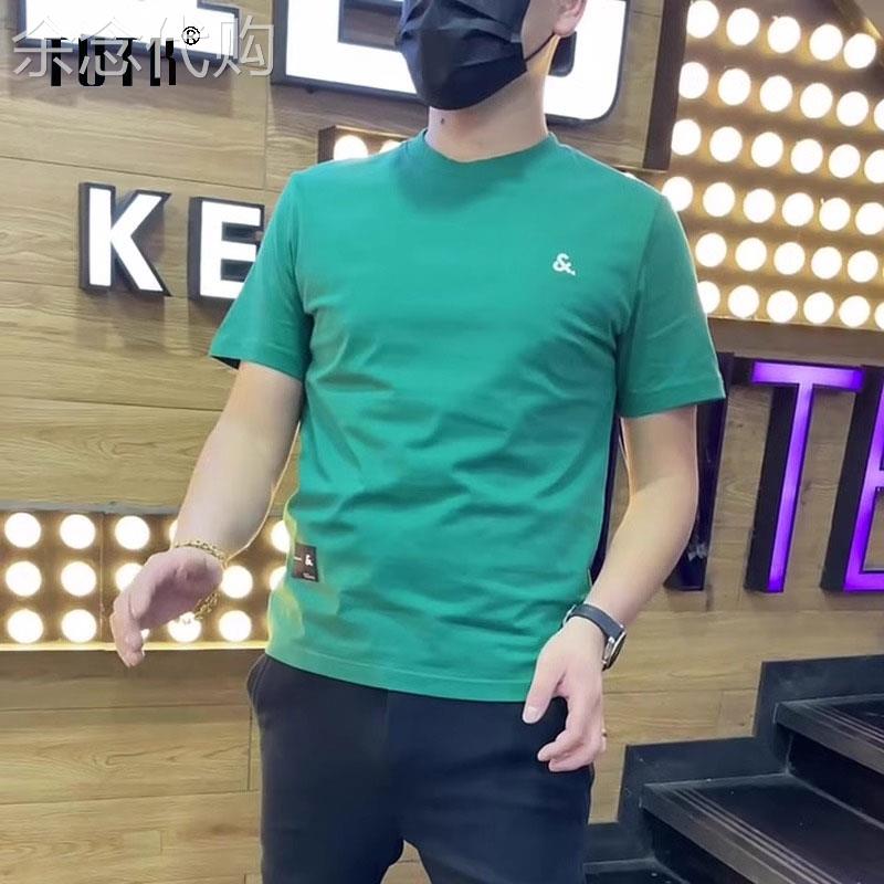 短袖t恤男士2025新款夏季潮牌修身百搭圆领小标刺绣休闲半袖上衣