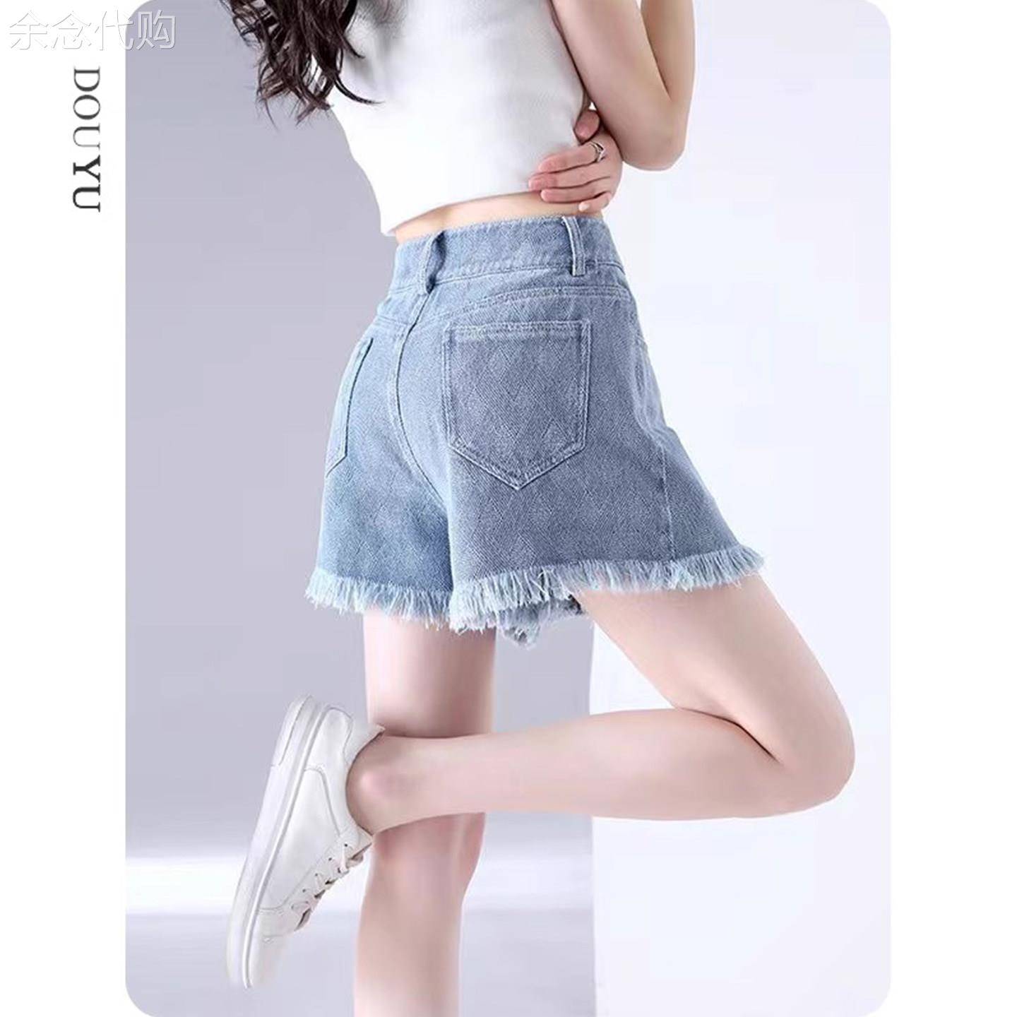 毛边牛仔短裤女夏季薄款2026新款纯棉高腰辣妹流苏显瘦a字热裤
