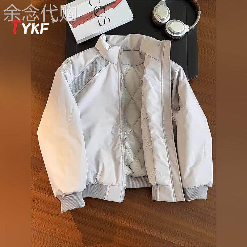 潮牌浅灰色解构立领棉服男外套男士2025新款冬季保暖夹克男款冬装