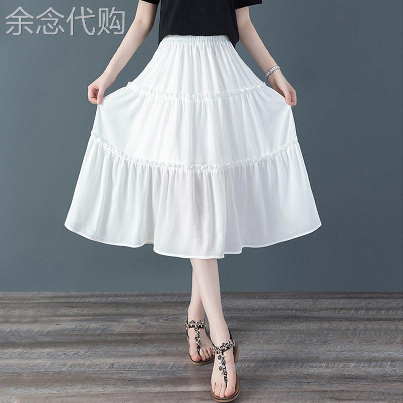 白色百褶雪纺半身裙女2026夏新款时尚蛋糕裙中长版高腰a字大摆裙