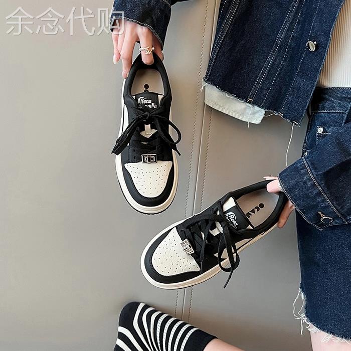 香港HAMAINI⭐牛皮真皮厚底休闲小白鞋女2025秋黑白运动熊猫板鞋