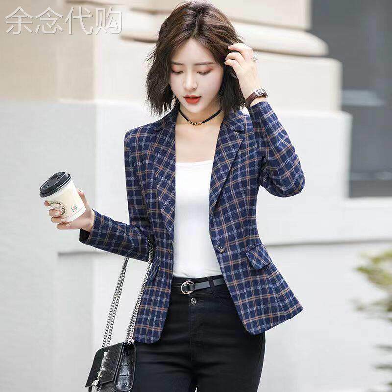 格子小西装女修身2025春秋新款显瘦休闲百搭西服长袖职业外套上衣