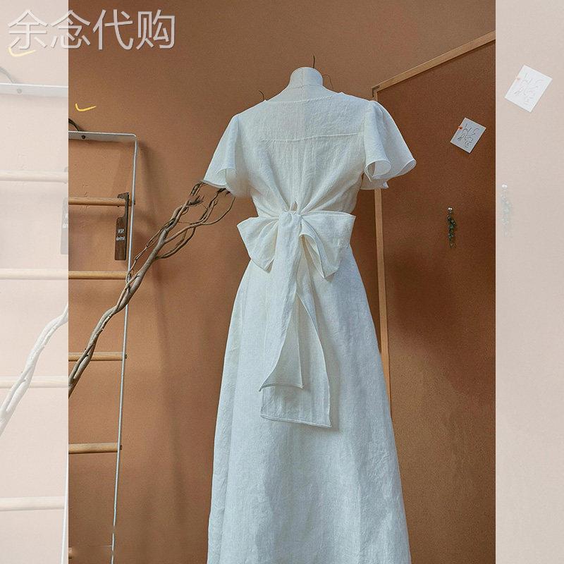 法式温柔风白色连衣裙两件套女2026夏季新款超好看蝴蝶结短袖裙子