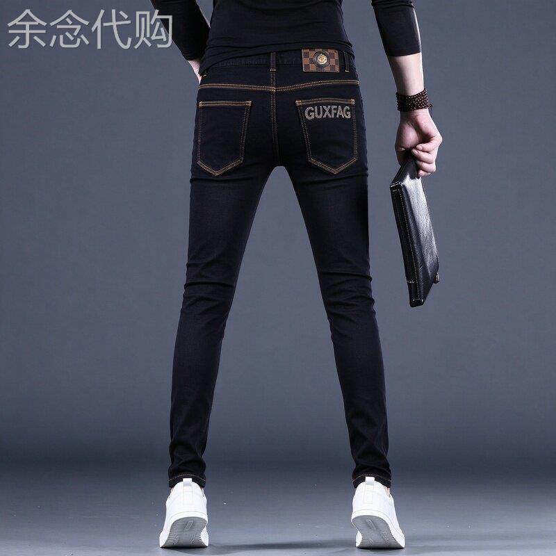香港秋冬轻奢黑色牛仔裤男修身小脚九分裤弹力潮牌长裤百搭加绒