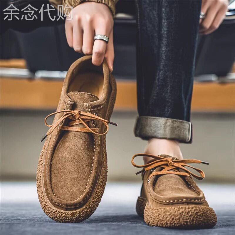 潮牌男鞋2026新款春秋透气翻毛豆豆鞋工装休闲一脚蹬软底休闲皮鞋