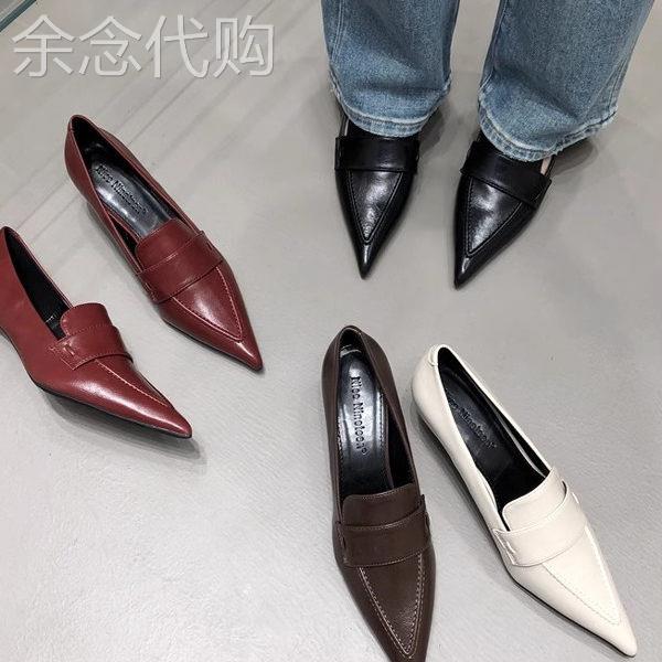 2025春秋新款尖头细跟中跟单鞋英伦风深口真皮小皮鞋低跟百搭女鞋