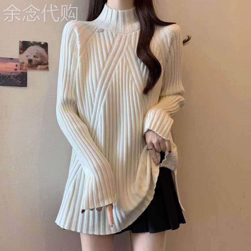 半高领毛衣女秋冬季2025新款宽松大码慵懒风中长款针织打底衫上衣