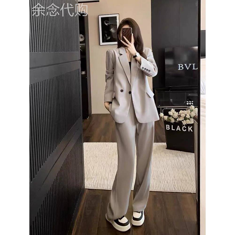 韩国女春秋灰色高级感休闲西装套装御姐干练职业装通勤西服两件套