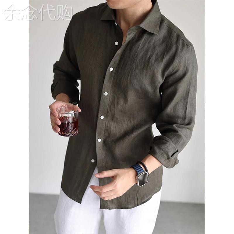 轻奢军绿色老钱风休闲长袖衬衫男2026夏季透气凉感衬衫松弛感外套