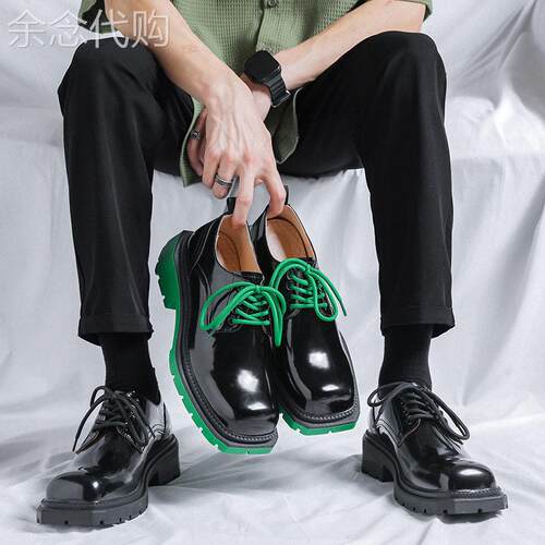 Houston Shoes！巴黎男士增方头皮鞋绿底个性高级感发型师德比鞋