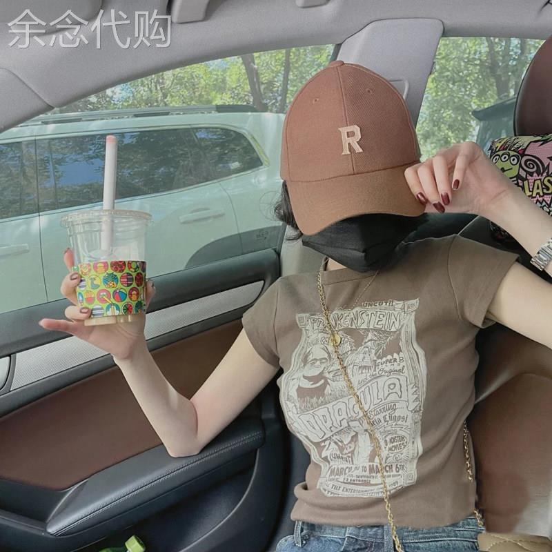 韩国正肩短袖T恤女夏季街头复古辣妹炸街紧身短款洋派欧货上衣潮