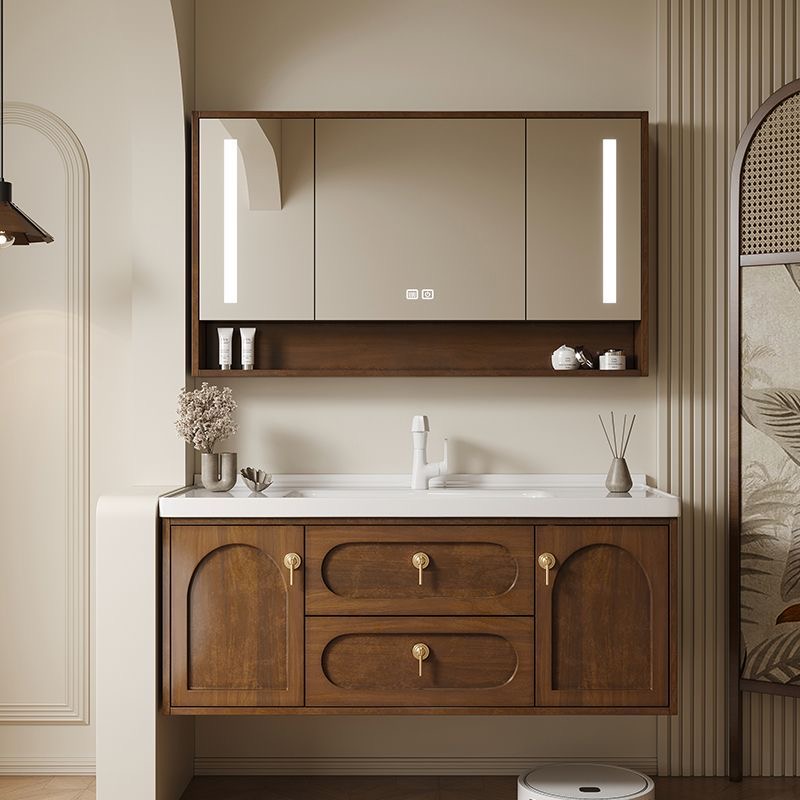 格思莉中古风橡胶木浴室柜组合