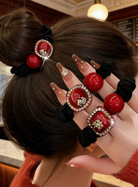 新年红色小肠发圈头绳女款高端丸子头马尾发绳高级感皮筋过年头饰