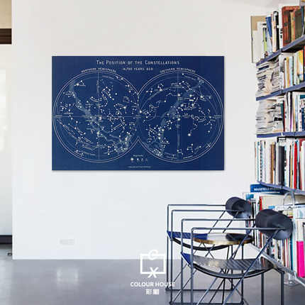 现代简约复古半球星空地图抽象玄关客厅卧室大幅绷框挂画装饰画