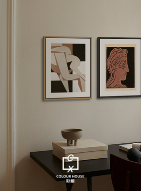 Pablo Ruiz Picasso 小众红色复古抽象人物客厅餐厅玄关双联小幅