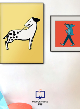 Jean Jullien黄色斑点狗狗背包铝合金卡纸餐厅组合画当代艺术