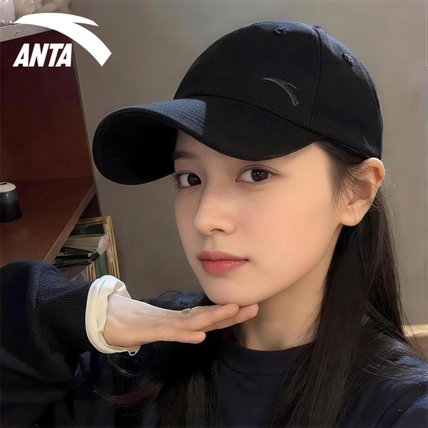 安踏运动帽经典LOGO黑白帽子图片