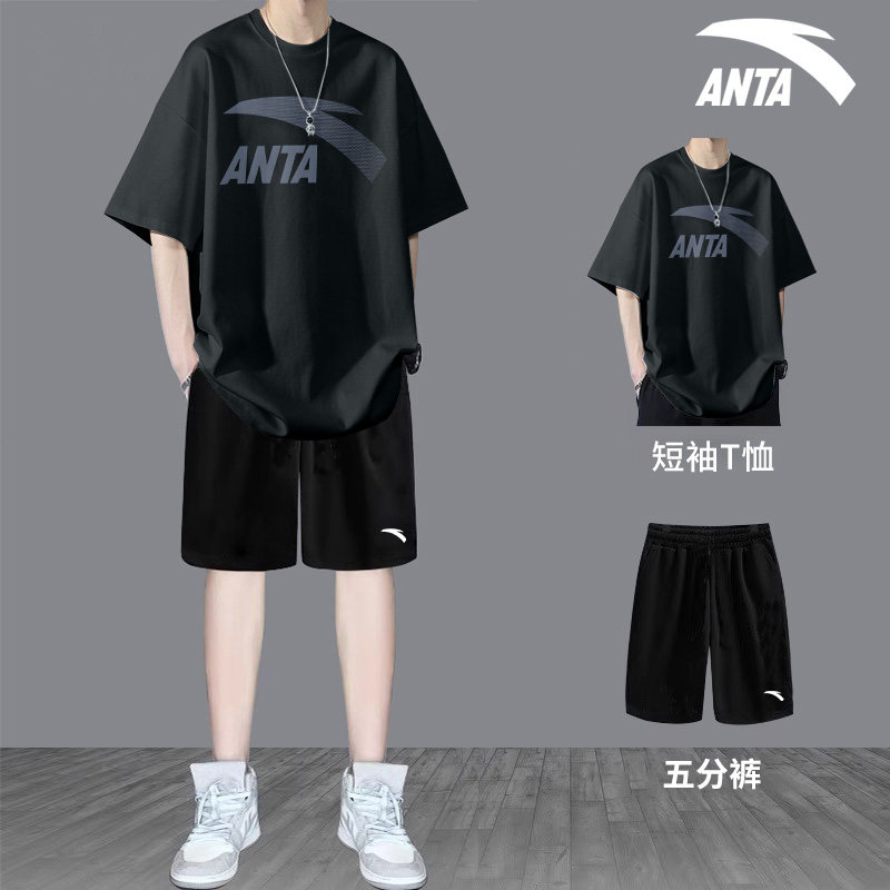 ANTA 스포츠 정장 남자 2024 새로운 여름 반팔 티셔츠 반바지 청소년 및 학생 유행 여름 옷