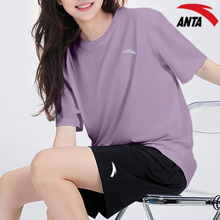 t恤女夏季 安踏運(yùn)動短袖 寬松羽毛球服女跑步速干衣中考體育運(yùn)動服