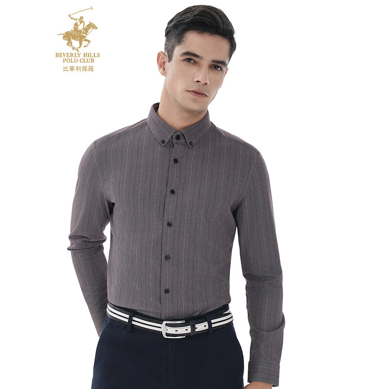 比华利保罗秋冬新款长袖衬衫男商务保暖厚层男士翻领羊毛衬衣