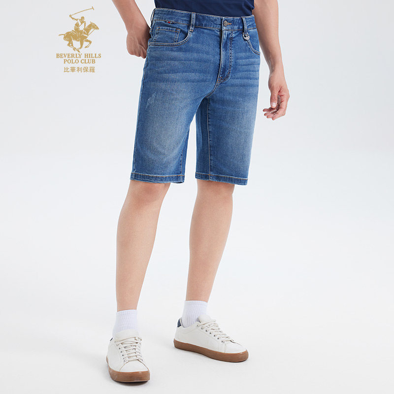 比华利保罗 男士牛仔五分裤直筒牛仔短裤轻薄透气牛仔裤