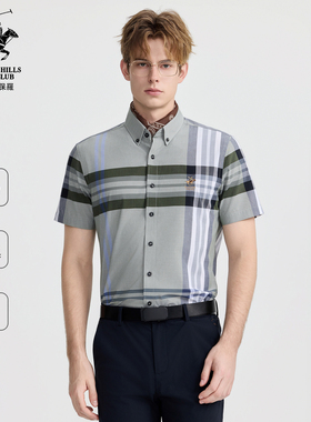 【舒适透气】比华利保罗2026春夏新款男士短袖衬衫格子休闲上衣