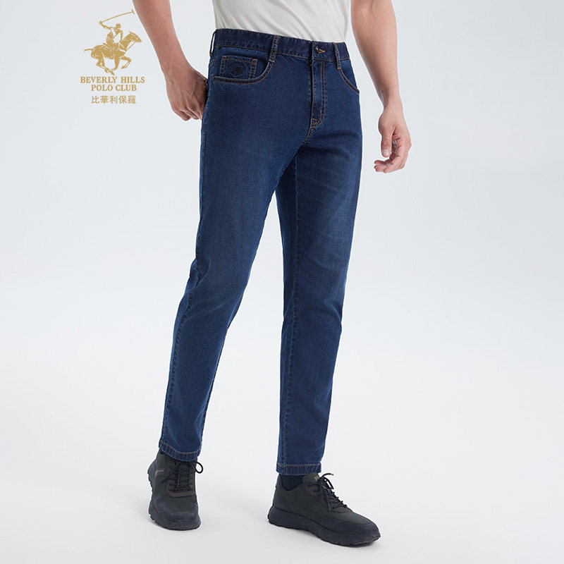 比华利保罗 四季款男士松紧腰百搭修身直筒牛仔裤