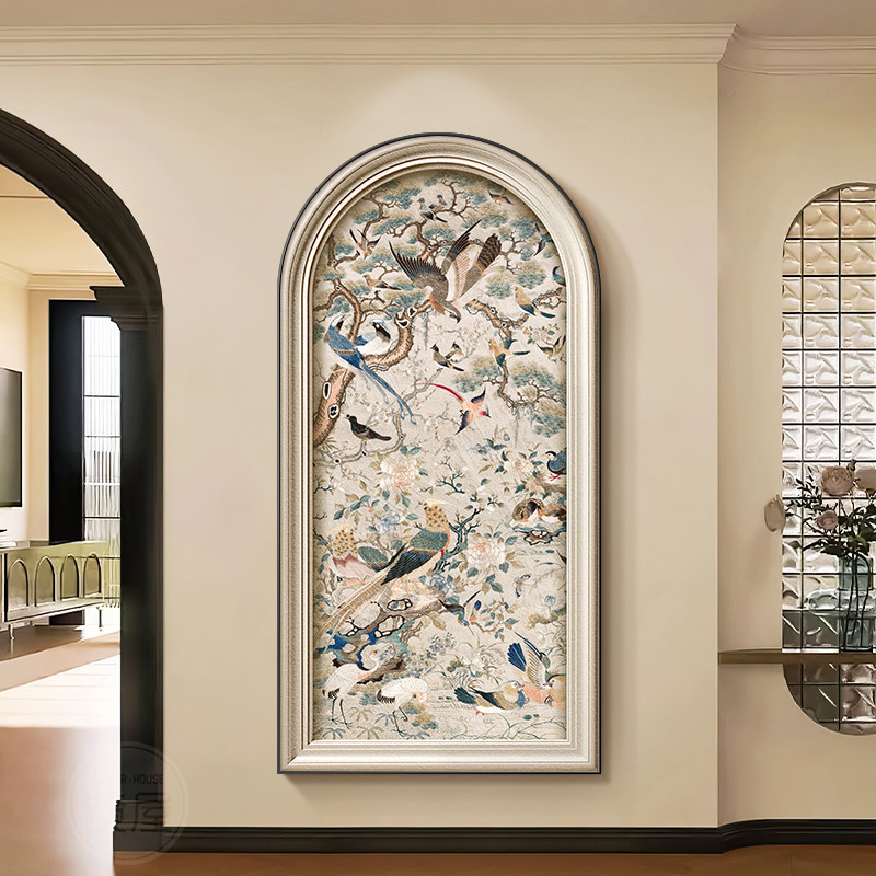 法式中古风玄关装饰画复古花鸟入户正对门拱形竖版走廊过道壁挂画,家居饰品,现代装饰画,淘宝优惠券,粉丝福利购,淘宝优惠卷