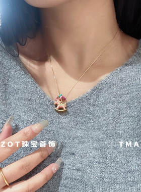 旋转木马吊坠彩色马卡龙珐琅项链