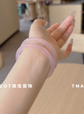 天然冰种粉色玉髓手镯女荔枝冻