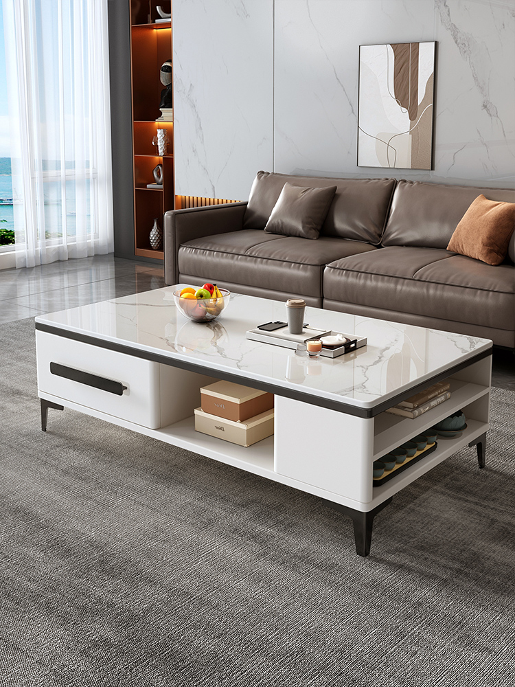 岩板茶几电视柜组合可伸缩客厅家用小户型简约现代轻奢高级感茶几