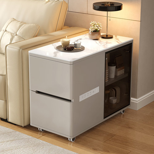 实木岩板可移动沙发旁边侧柜窄柜轻奢高级感茶几小桌子客厅茶水柜