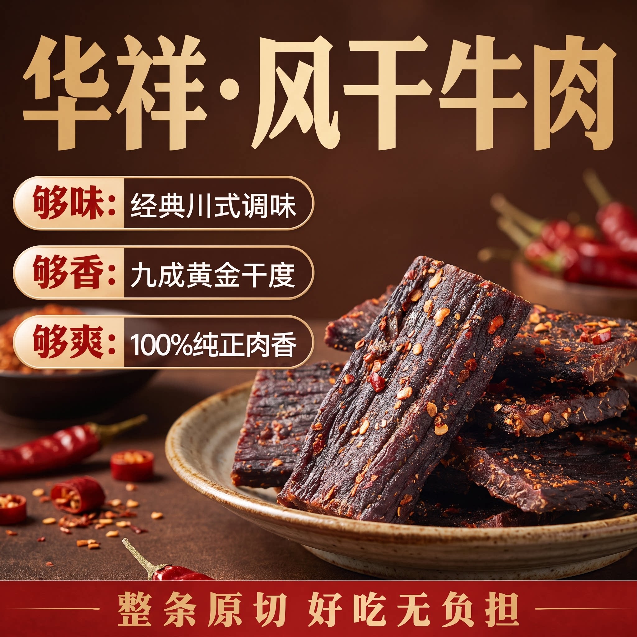 华祥风干牛肉正宗大凉山特产手撕五香麻辣休闲健身零食200gX2袋