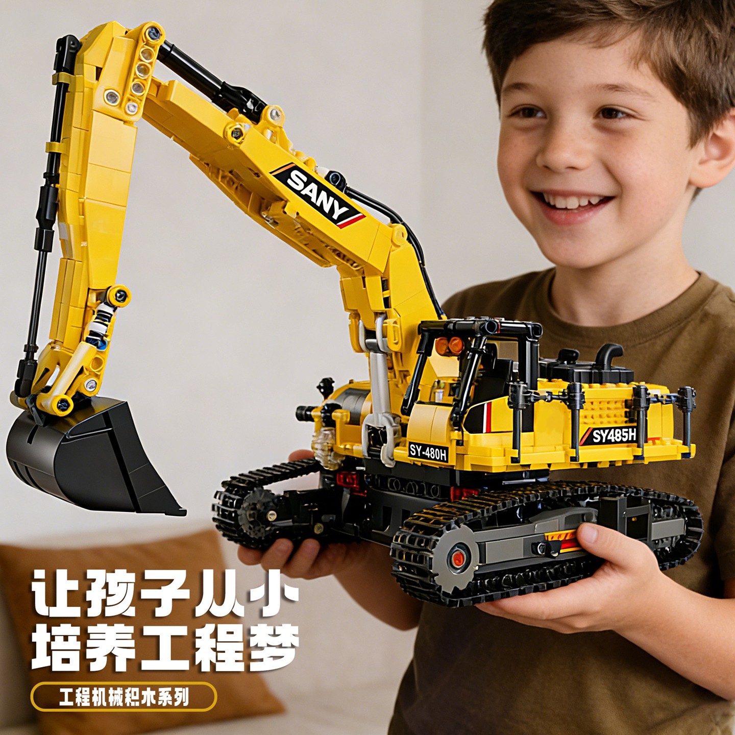 大号工程车挖掘机玩具吊车积木男图片
