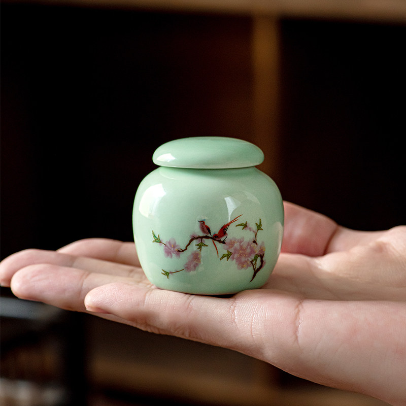 国风陶瓷迷你茶叶罐口红胭脂罐小号化妆品香粉药丸香膏罐精致便携