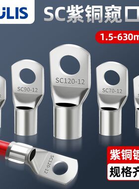 紫铜SC窥口铜鼻子冷压接线端子电缆电线压线接头船用镀锡线耳鼻子