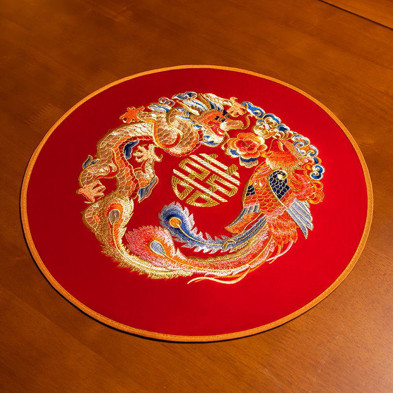红色结婚茶几装饰垫布床头柜盖布中式婚礼喜字敬茶托盘垫杯垫定制