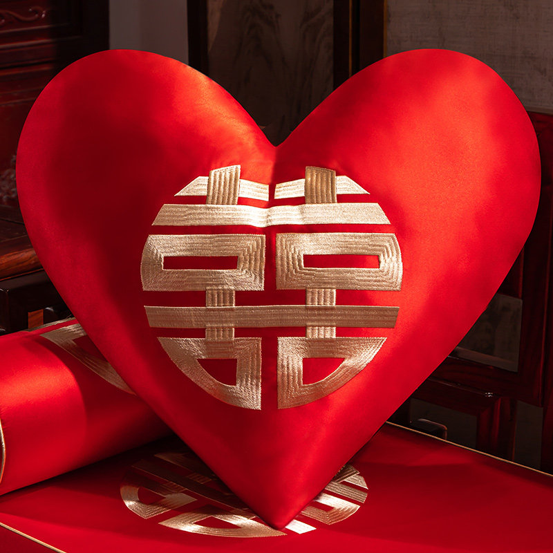 新中式结婚抱枕喜字一对图片
