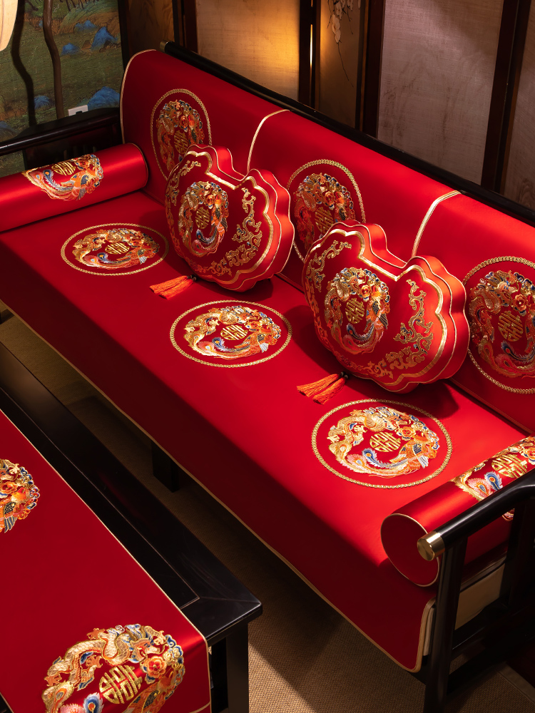 新中国风婚礼沙发垫婚礼安排套布枕头红色喜庆婚礼装饰用品通用