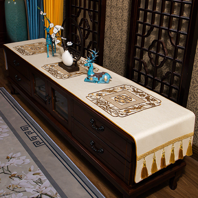新中式布艺电视柜盖布餐桌垫长方形茶几客厅防尘罩台布盖巾鞋柜布,居家布艺,桌布,淘宝优惠券,粉丝福利购,淘宝优惠卷
