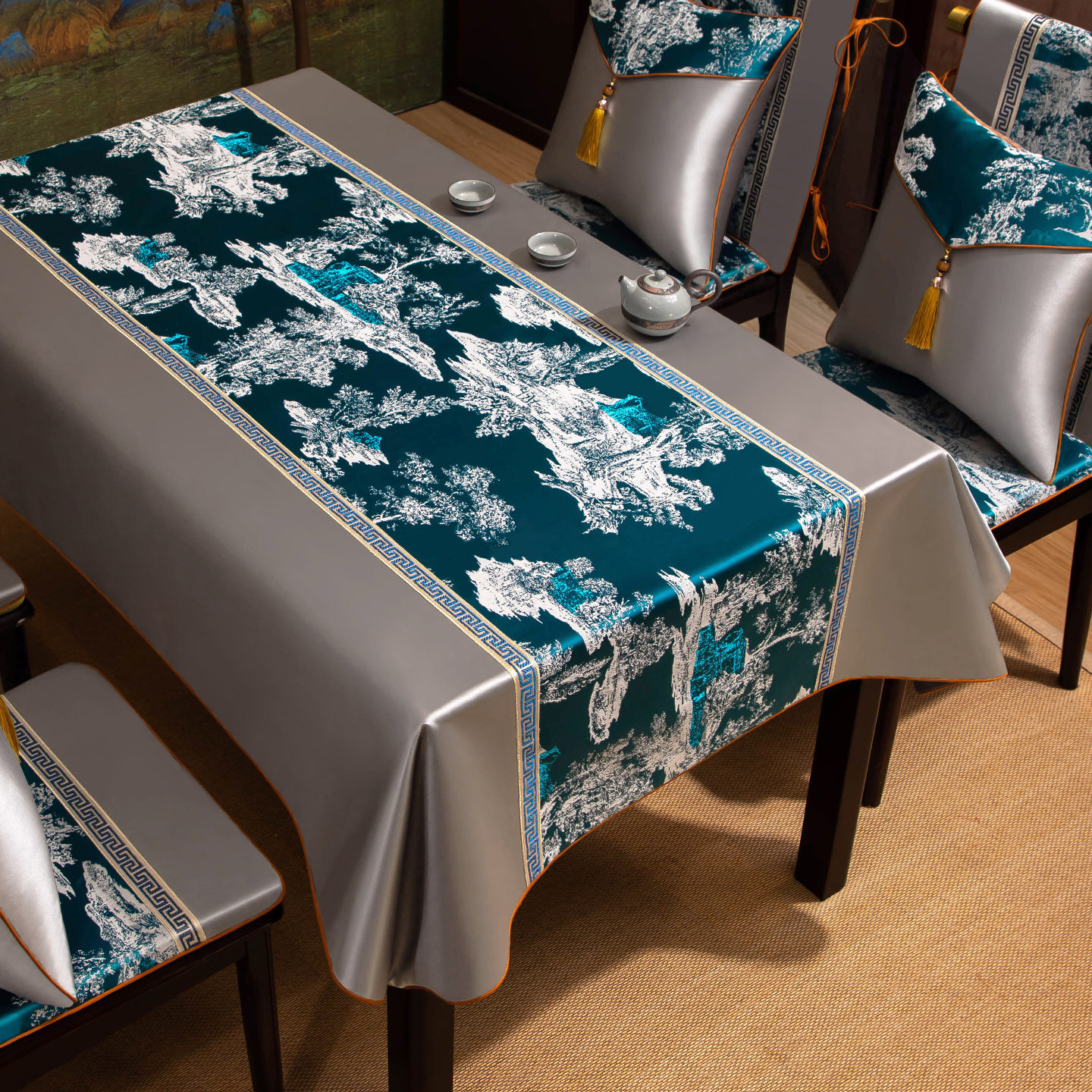 新中式禅意正方形餐桌布老式八仙桌防尘盖布麻将桌四方桌茶几台布,居家布艺,办公桌垫,淘宝优惠券,粉丝福利购,淘宝优惠卷