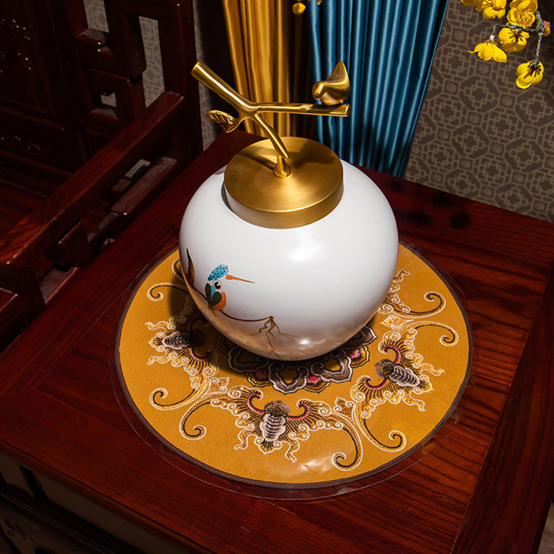 新中式刺绣布艺防水防烫茶具餐垫