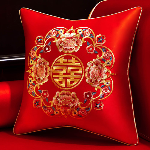 结婚抱枕喜事红色刺绣