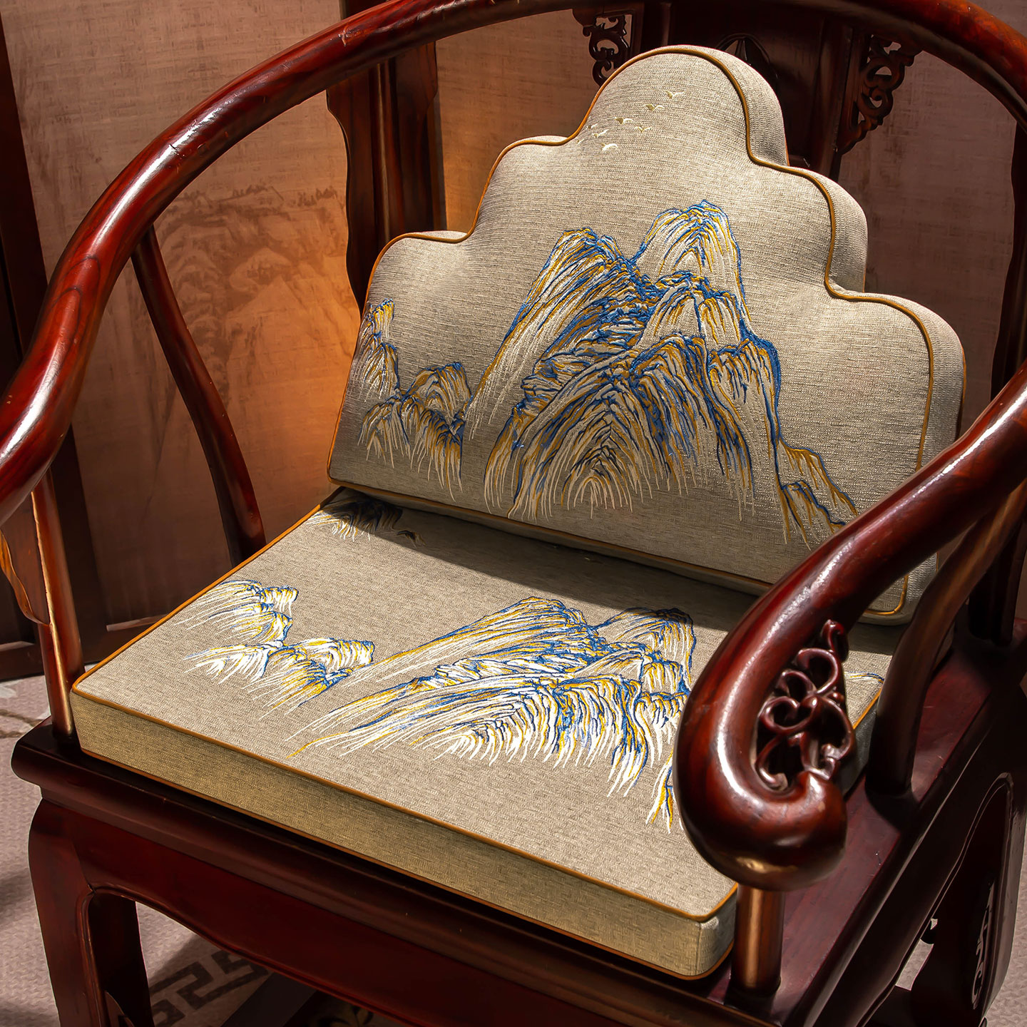 中式刺绣椅子坐垫红木椅垫